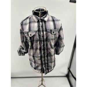 Ocean Current Plaid Roll Sleeve Button Down Shirt Women Large Cotton